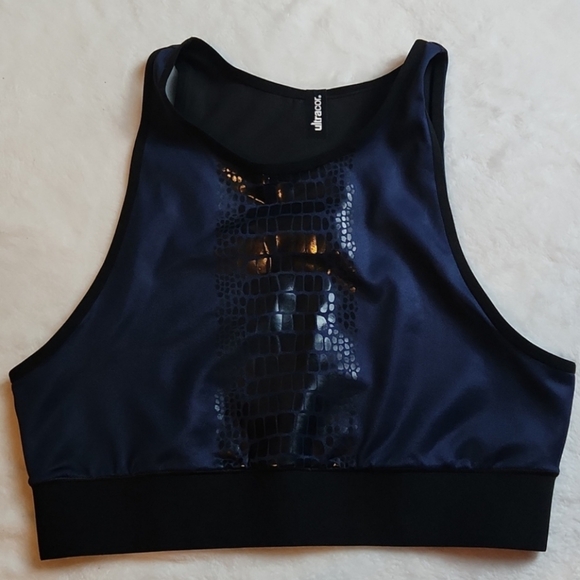 Ultracor Women's Activewear, Gym Altitude Navy Blue Crocodile Print Sportbra - Picture 2 of 6